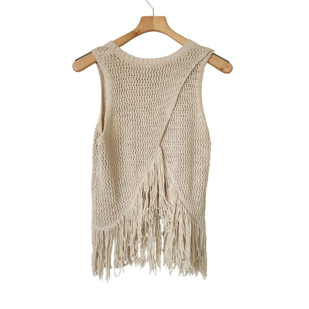 Michael Stars Crochet Fringe Knit Sleeveless Top Beige Soft Comfy Festival Boho - Picture 3 of 12